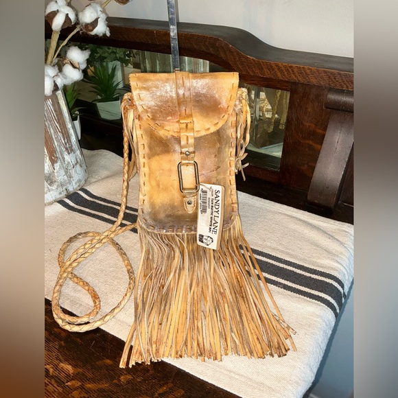 NWT Bed Stu SANDY LANE Tan Rustic White BFS Fringe Hobo Crossbody Bag MSRP $205 - Picture 5 of 11